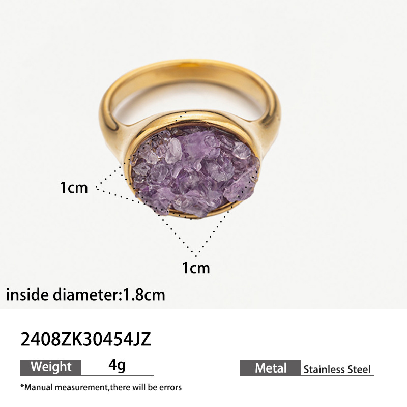 18k gold gravel stainless steel ring natural stone irregular high-end fashion jewelry