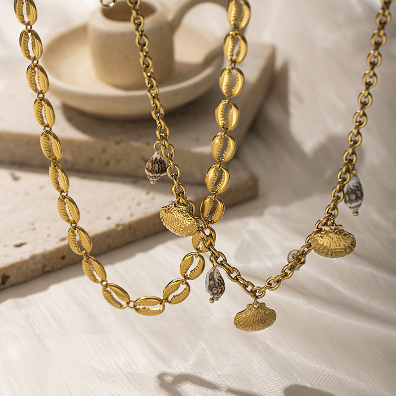 18k gold stainless steel shell necklace does not fade, high-end sense, simple and versatile jewelry