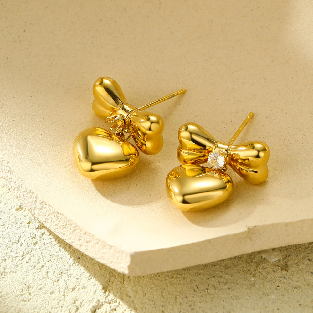 Fashion personality zircon bow stainless steel earrings high-grade love stainless steel earrings