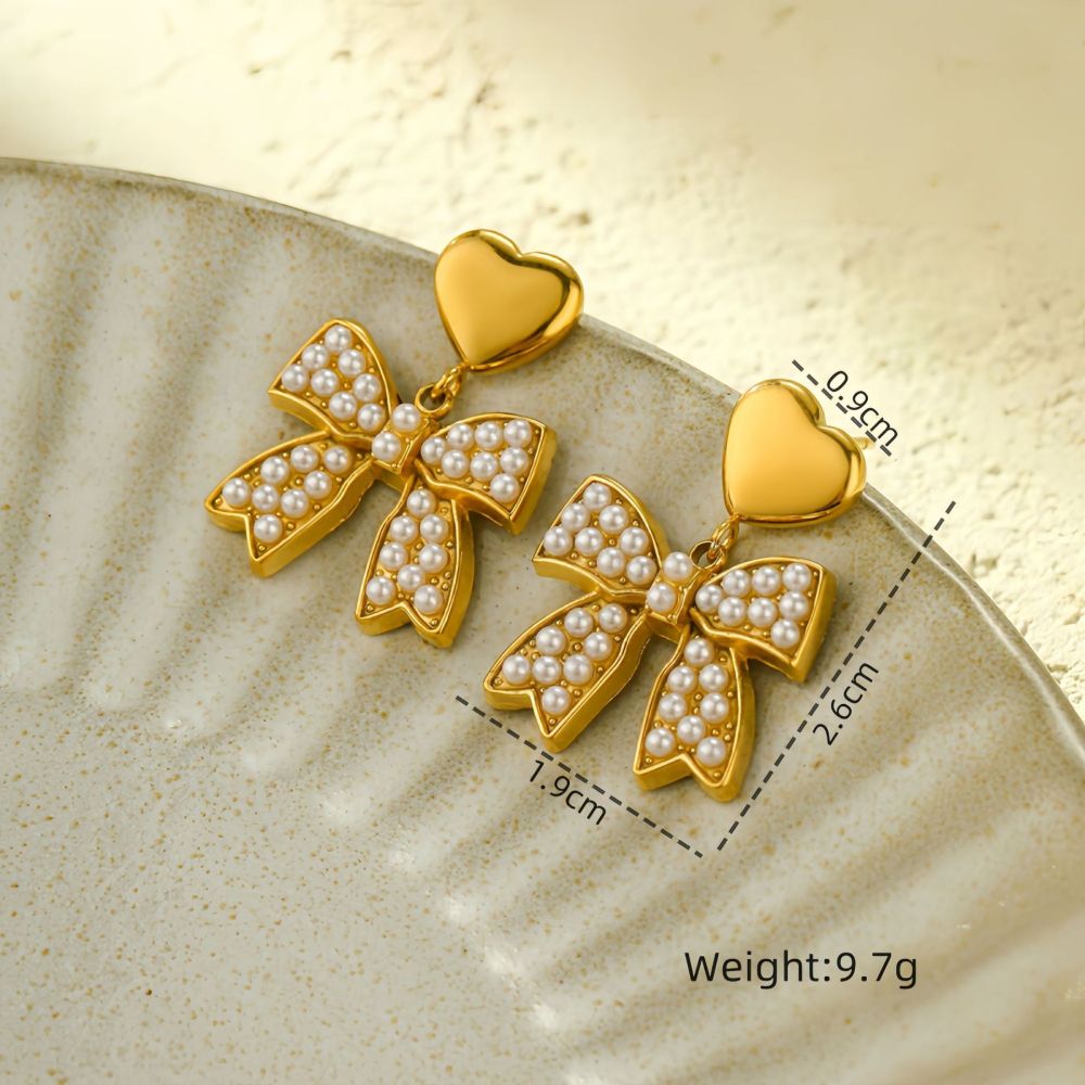 Fashion personality zircon bow stainless steel earrings high-grade love stainless steel earrings