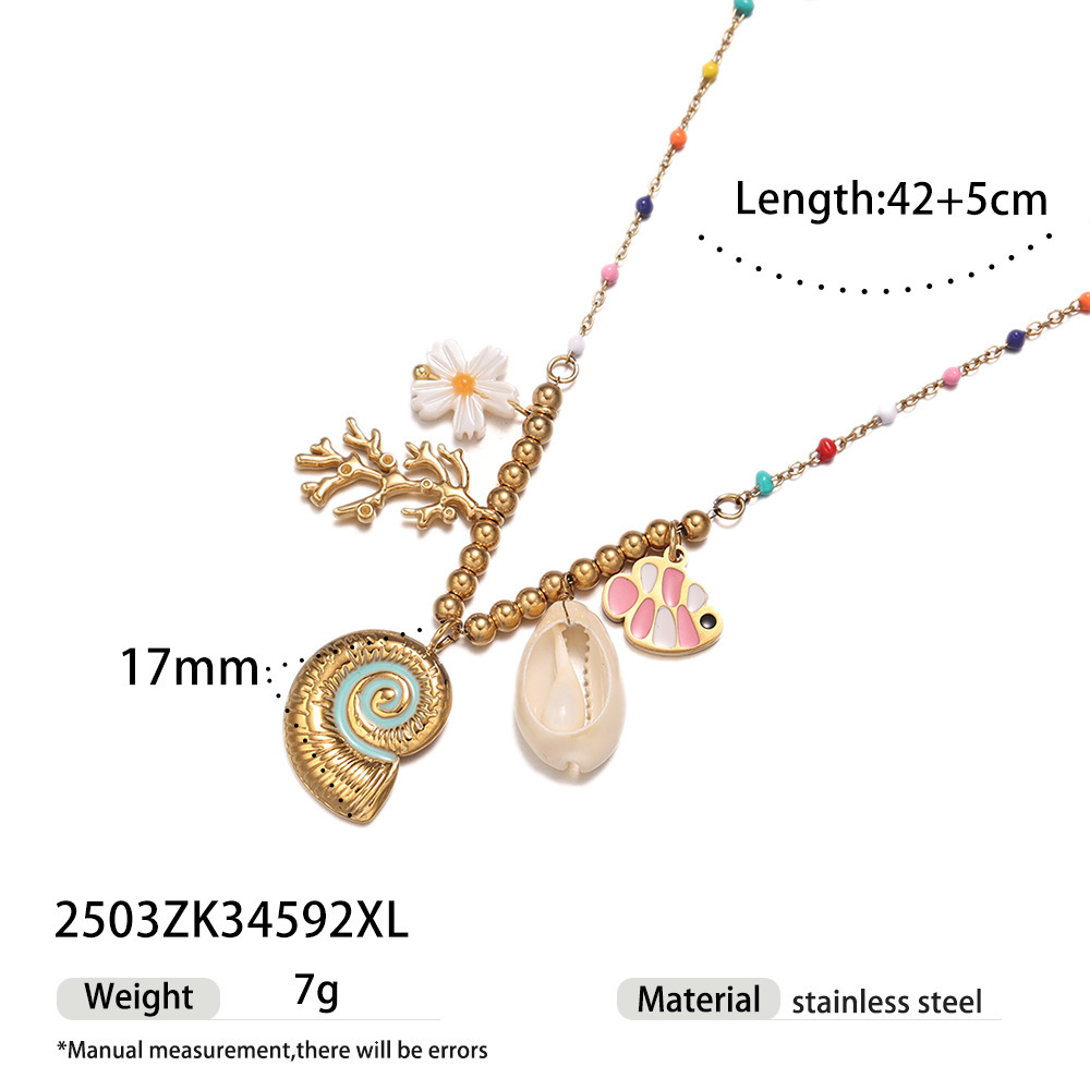 Ocean beach style stainless steel necklace does not fade waterproof conch shell pendant necklace