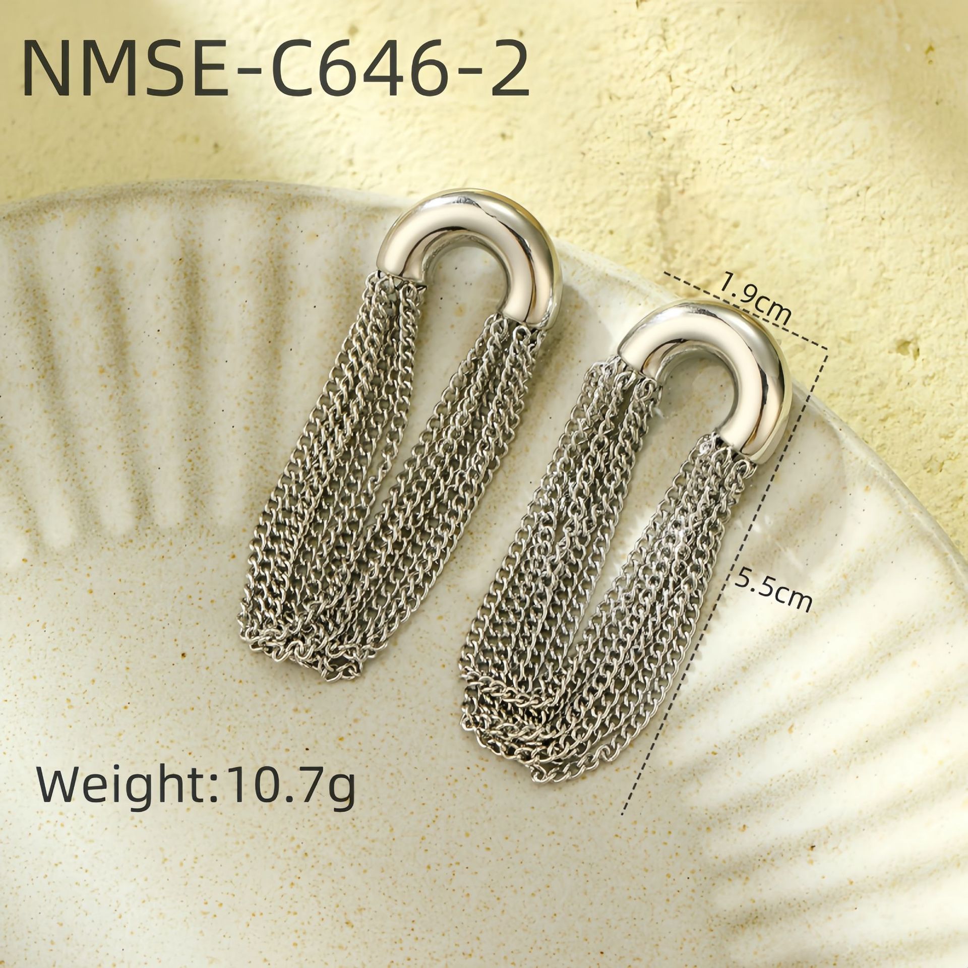 Simple curved chain temperament long tassel stainless steel earrings C-shaped advanced design earrings