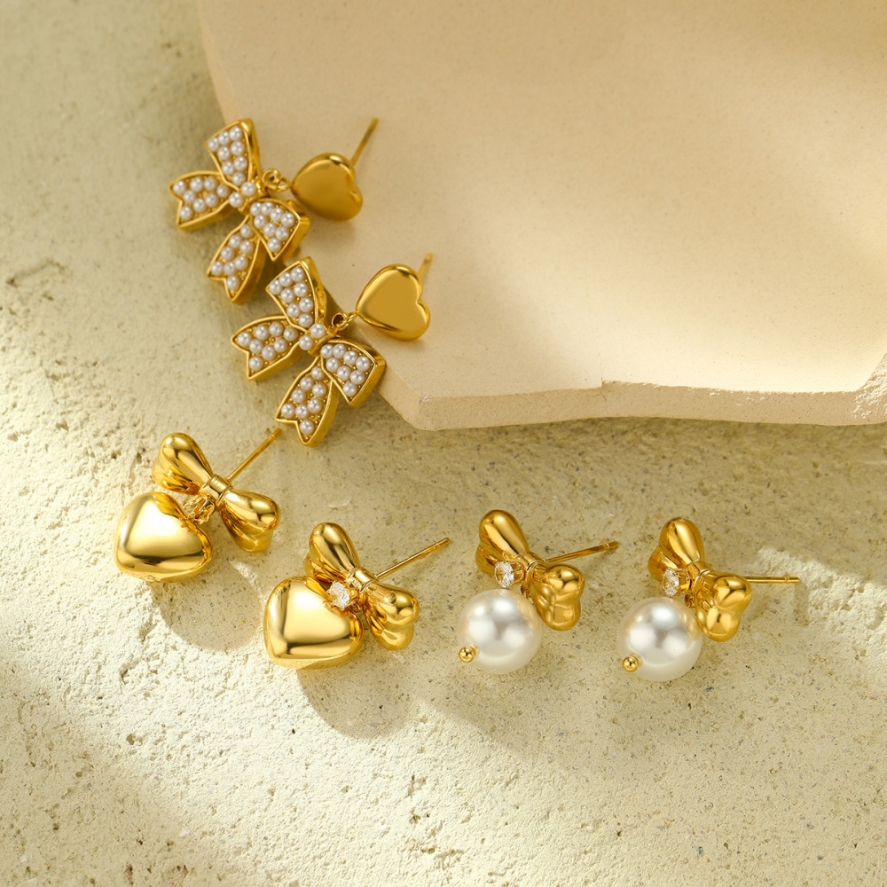 Fashion personality zircon bow stainless steel earrings high-grade love stainless steel earrings