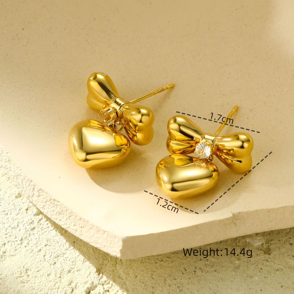 Fashion personality zircon bow stainless steel earrings high-grade love stainless steel earrings