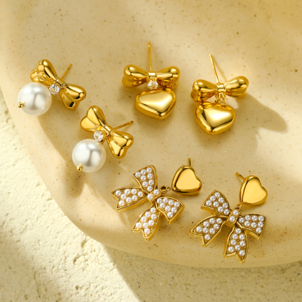 Fashion personality zircon bow stainless steel earrings high-grade love stainless steel earrings