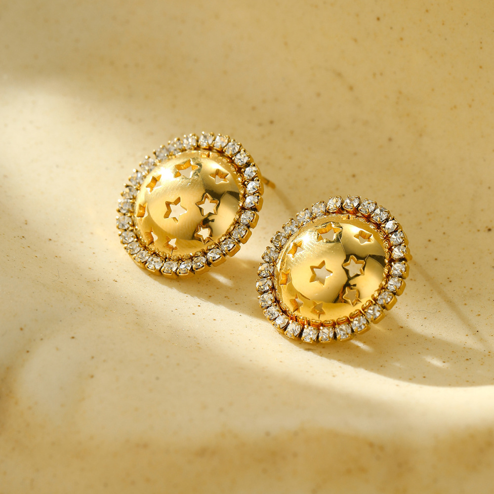 Heart-shaped diamond-studded stainless steel earrings, fashionable, light luxury and high-end earrings