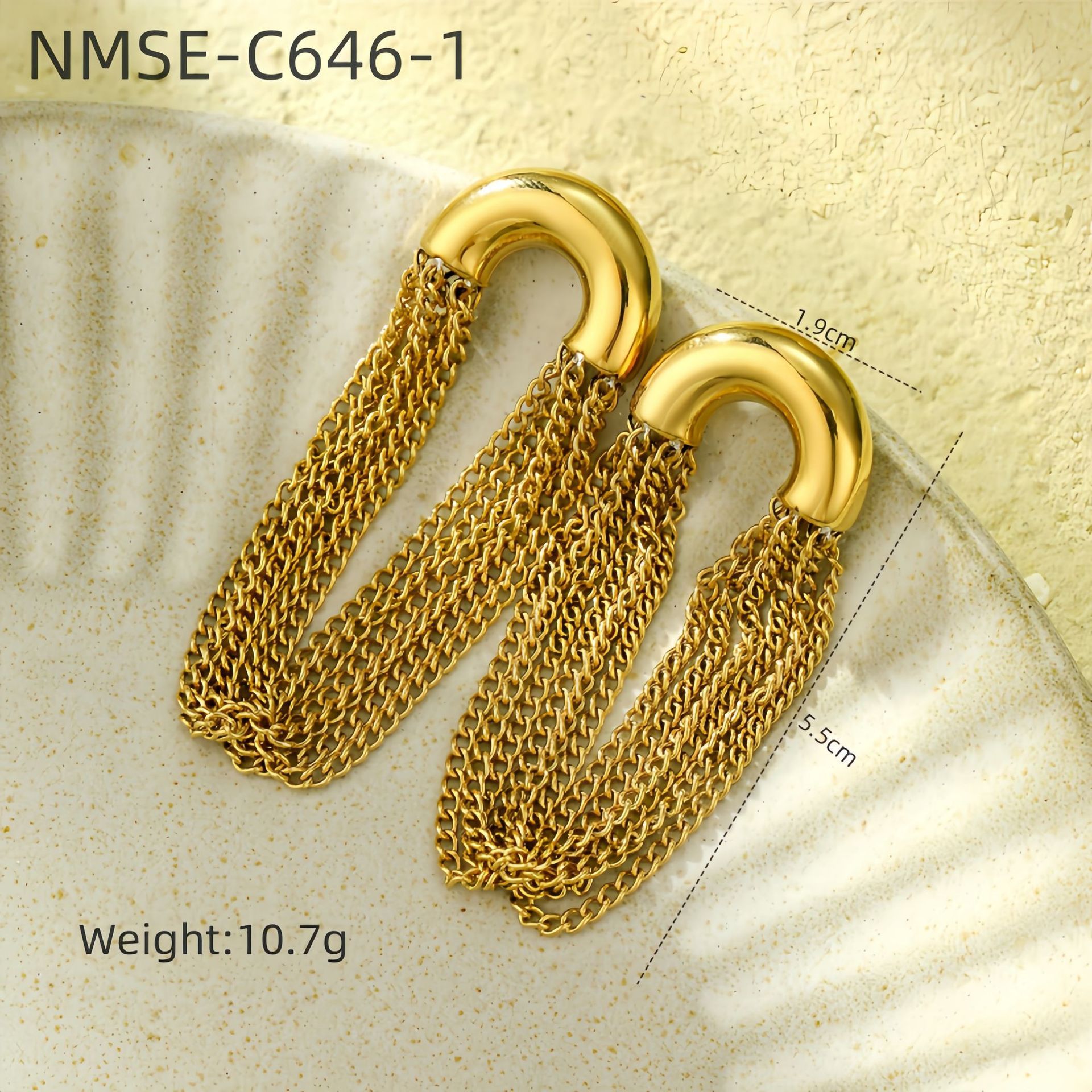 Simple curved chain temperament long tassel stainless steel earrings C-shaped advanced design earrings