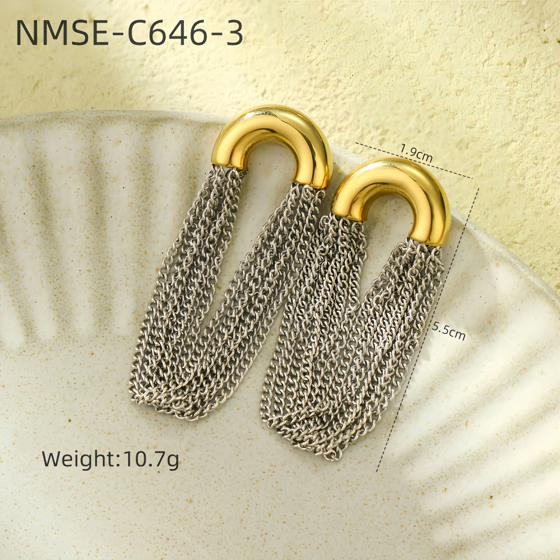 Simple curved chain temperament long tassel stainless steel earrings C-shaped advanced design earrings