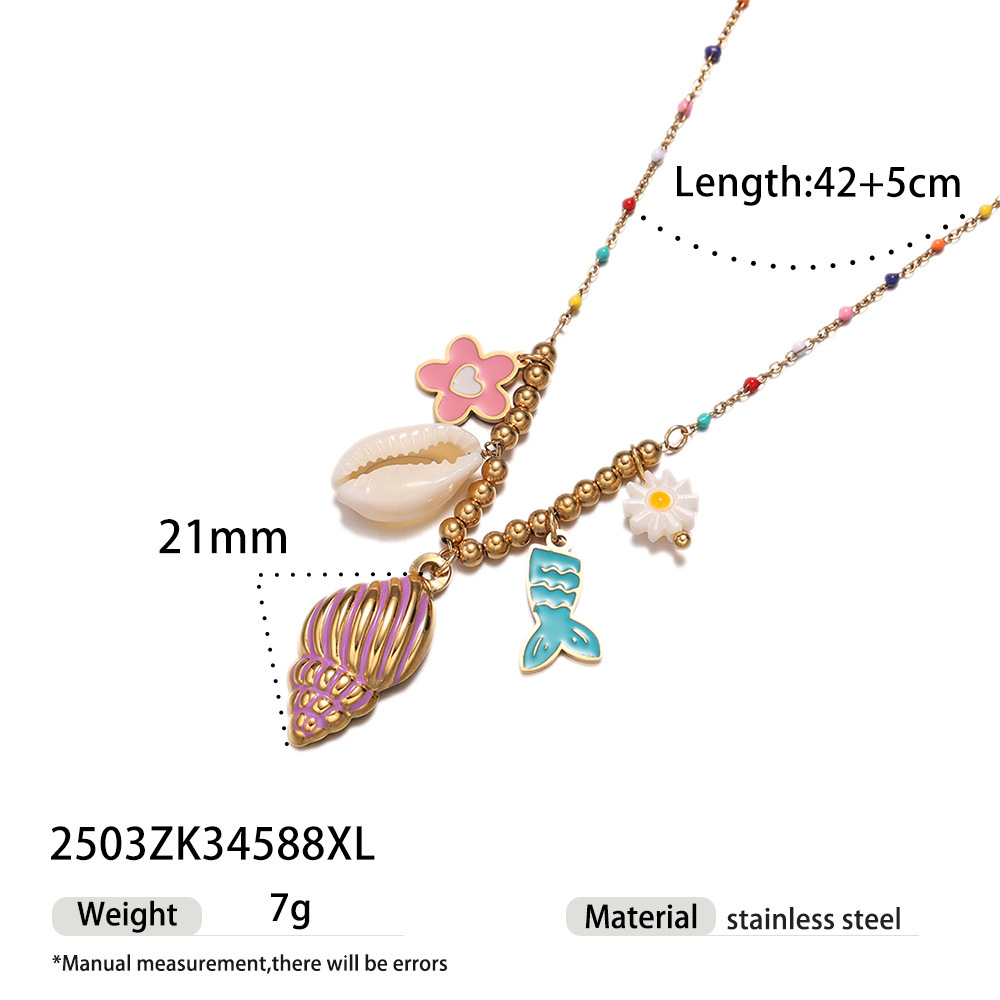 Ocean beach style stainless steel necklace does not fade waterproof conch shell pendant necklace