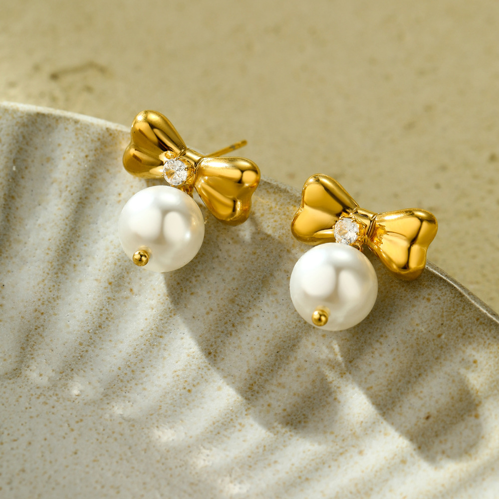 Fashion personality zircon bow stainless steel earrings high-grade love stainless steel earrings