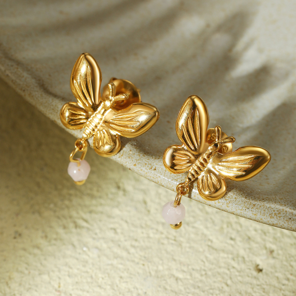 Pearl butterfly tassel stainless steel earrings fashionable light luxury high-end earrings