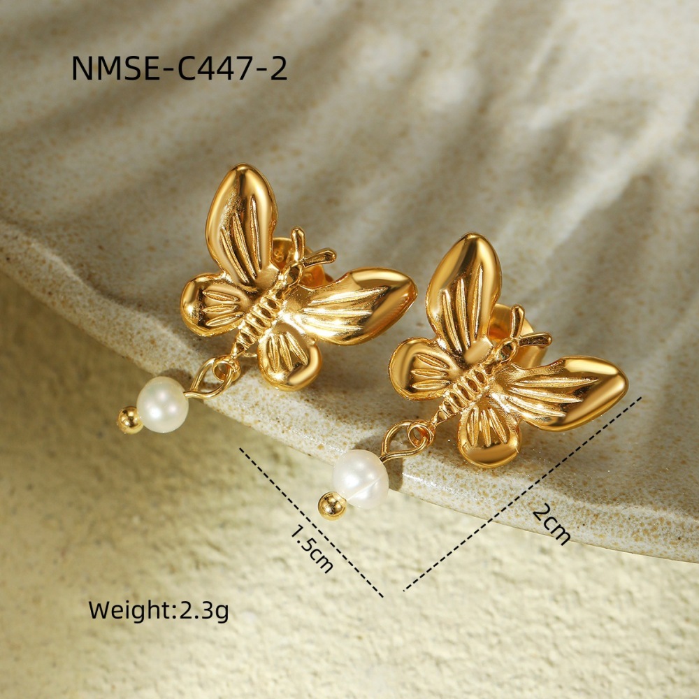 Pearl butterfly tassel stainless steel earrings fashionable light luxury high-end earrings