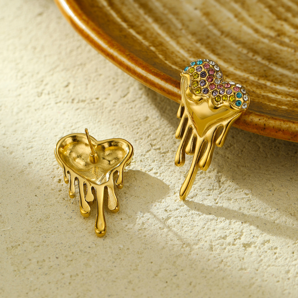 Lava love water drop stainless steel earrings fashionable light luxury high-end color diamond earrings