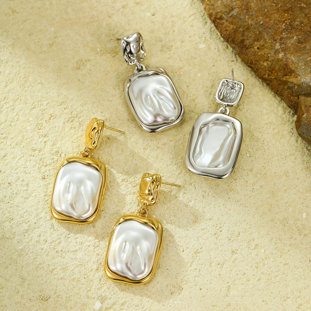 French retro baroque pearl geometric pendant earrings light luxury high-end