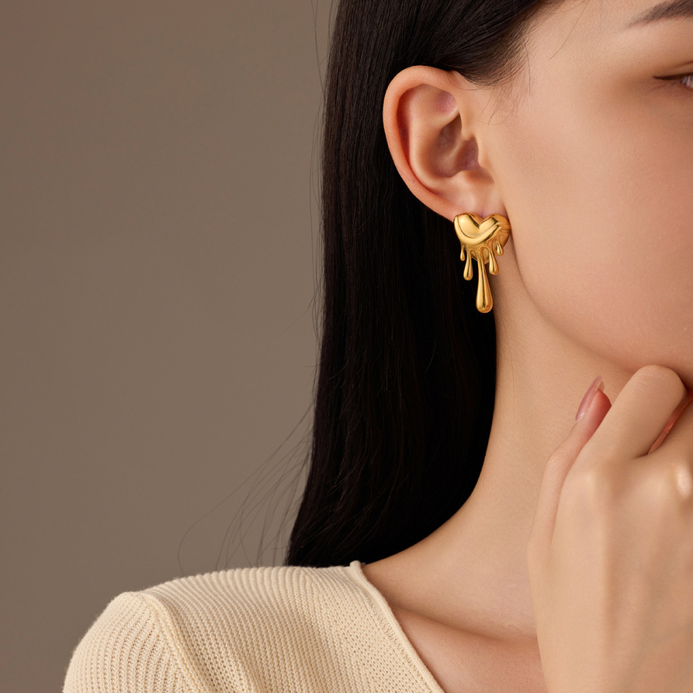 Lava love water drop stainless steel earrings fashionable light luxury high-end color diamond earrings