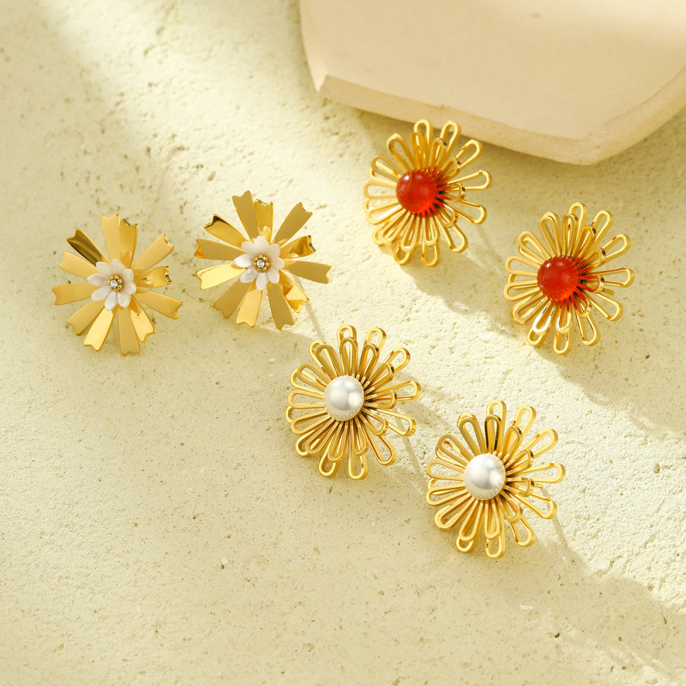 French simple style sweet lace fashion hollow stainless steel earrings