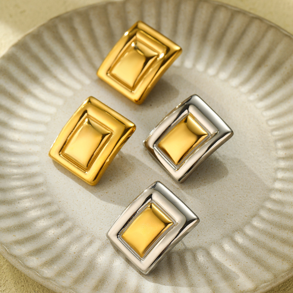 Light luxury style high-end square color matching stainless steel earrings
