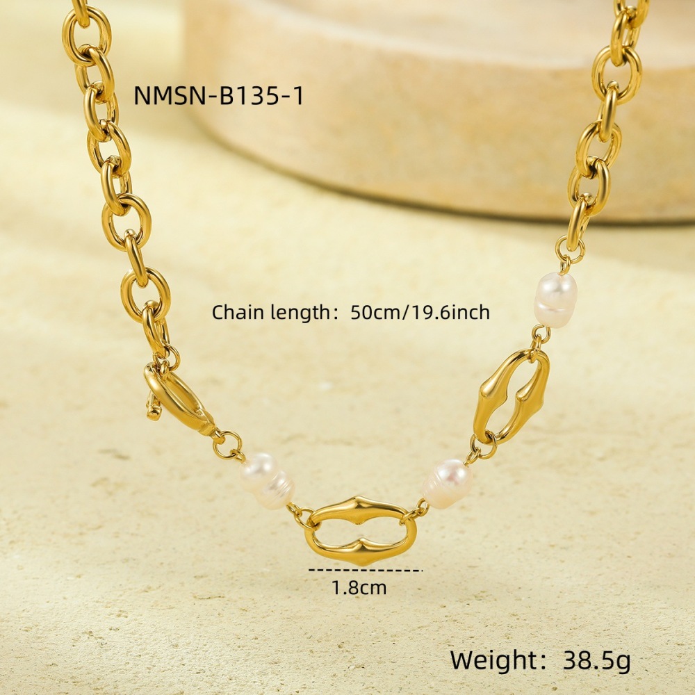 Stainless steel necklace stitching craftsmanship inlaid with pearl chain high-end clavicle necklace