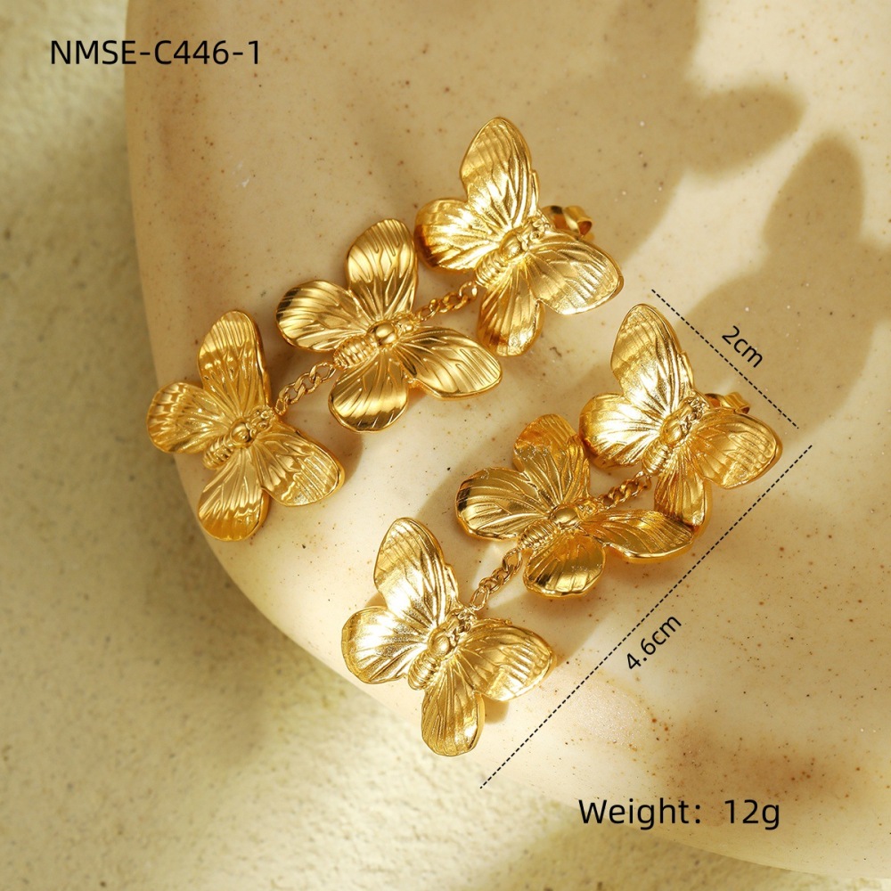 Pearl butterfly tassel stainless steel earrings fashionable light luxury high-end earrings