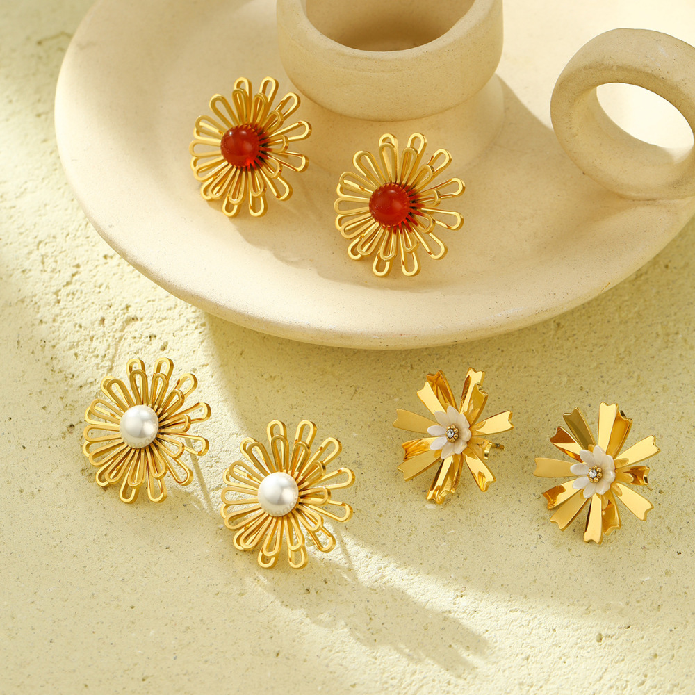 French simple style sweet lace fashion hollow stainless steel earrings