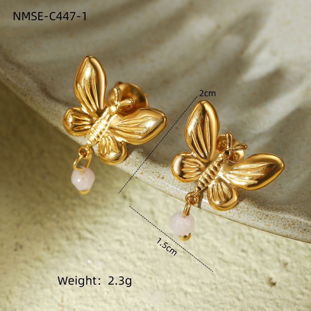Pearl butterfly tassel stainless steel earrings fashionable light luxury high-end earrings