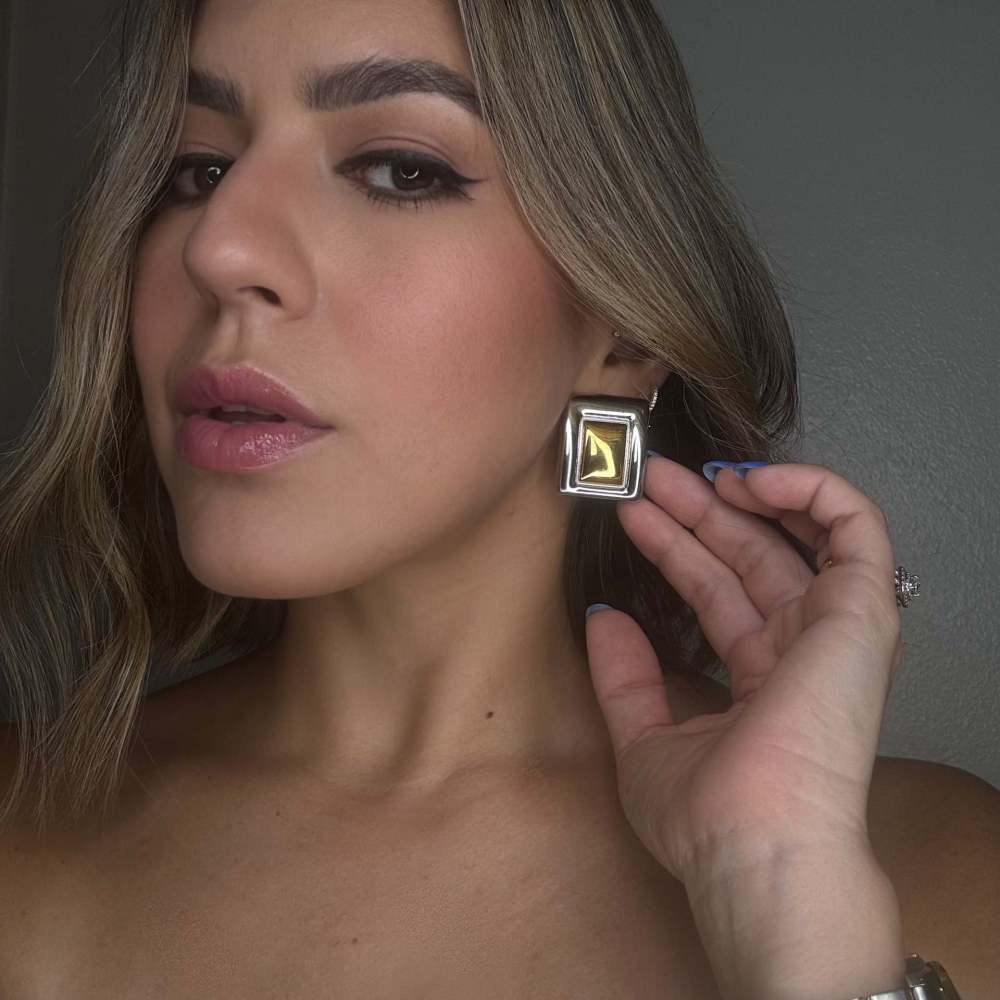 Light luxury style high-end square color matching stainless steel earrings