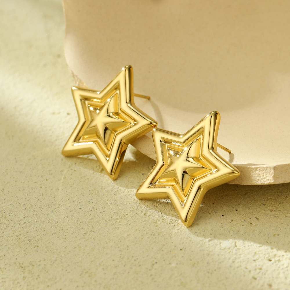 Love geometric square stainless steel earrings five-pointed star high-grade stainless steel earrings