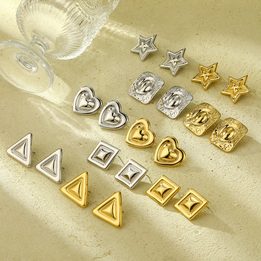 Love geometric square stainless steel earrings five-pointed star high-grade stainless steel earrings
