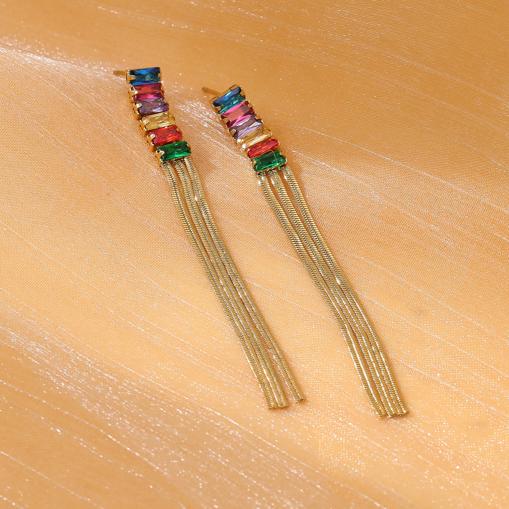Diamond tassel stainless steel earrings fashionable and light luxury temperament high-end earrings