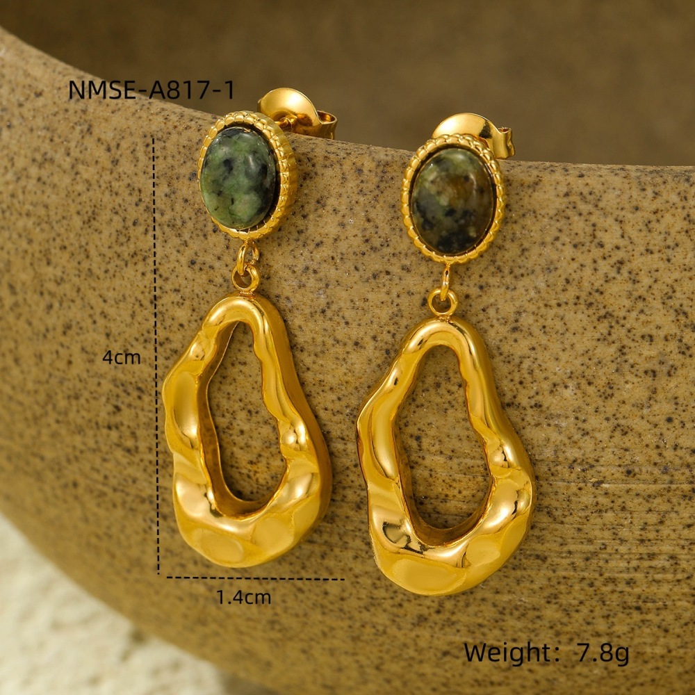 Stainless Steel Geometric Earrings with Natural Stone