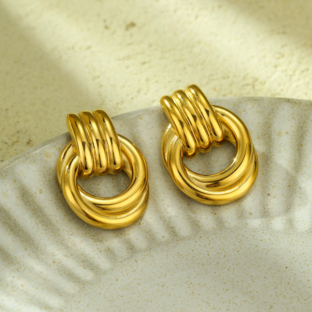 High-grade geometric gold thread winding fashionable stainless steel earrings