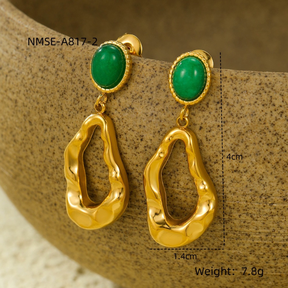 Stainless Steel Geometric Earrings with Natural Stone