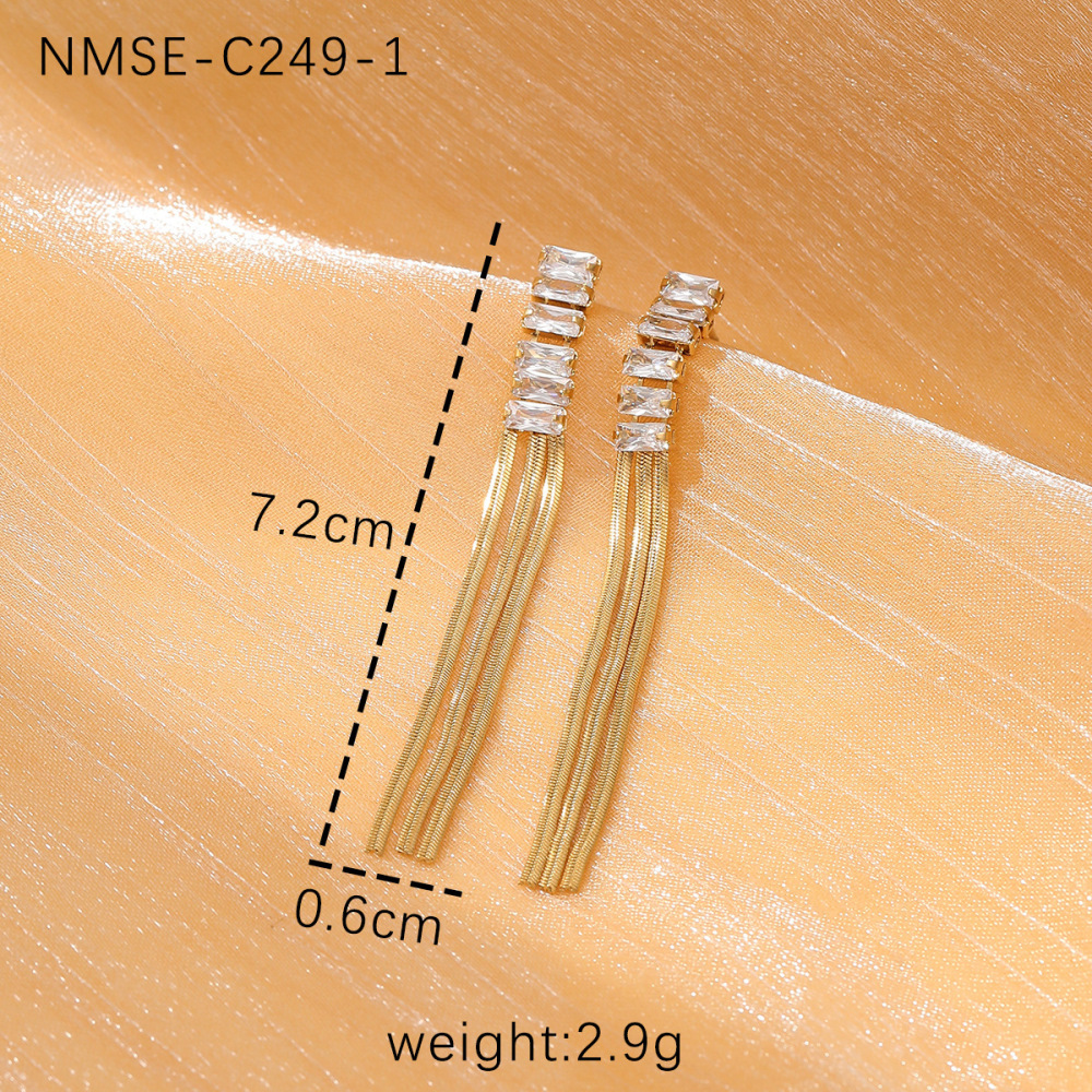 Diamond tassel stainless steel earrings fashionable and light luxury temperament high-end earrings