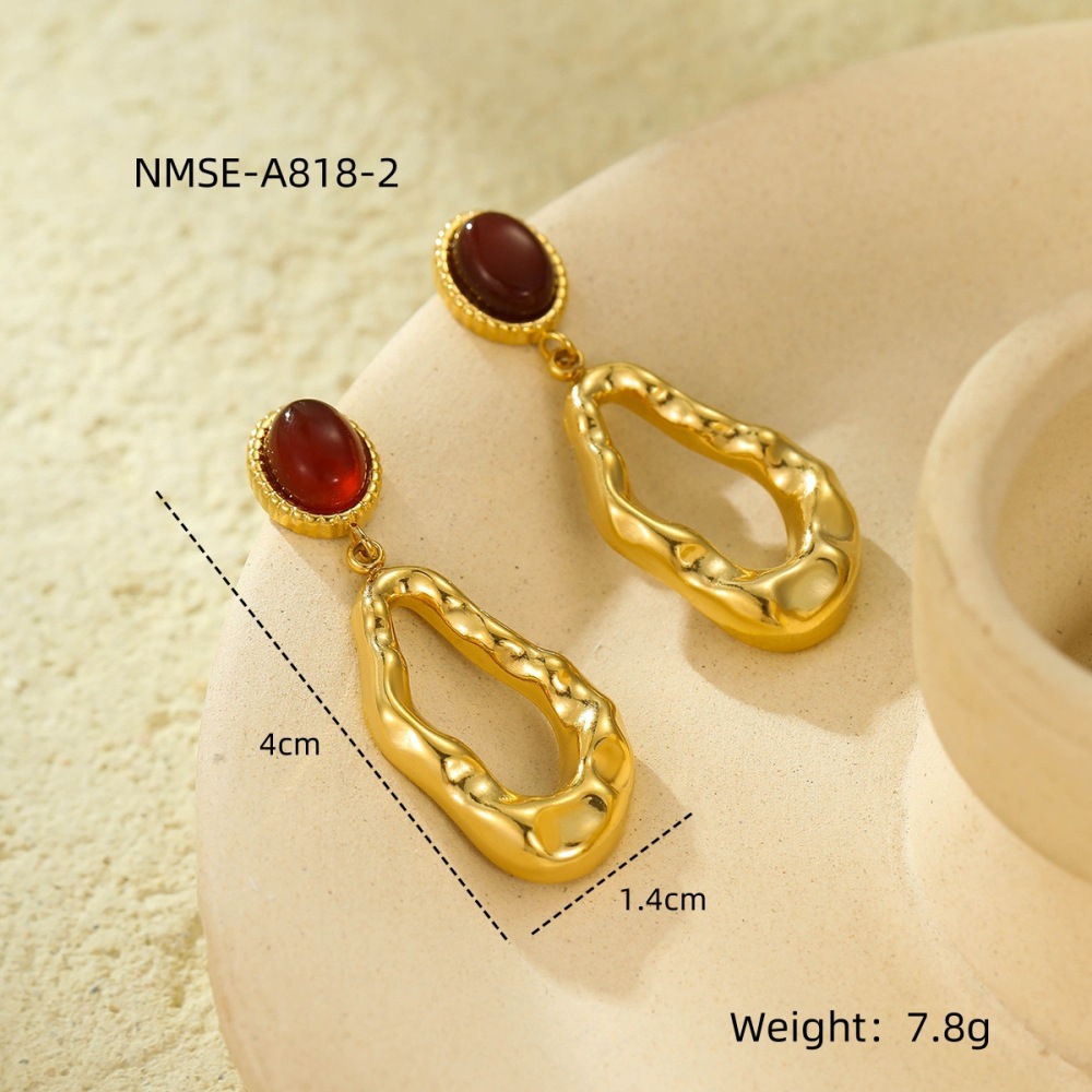 Stainless Steel Geometric Earrings with Natural Stone
