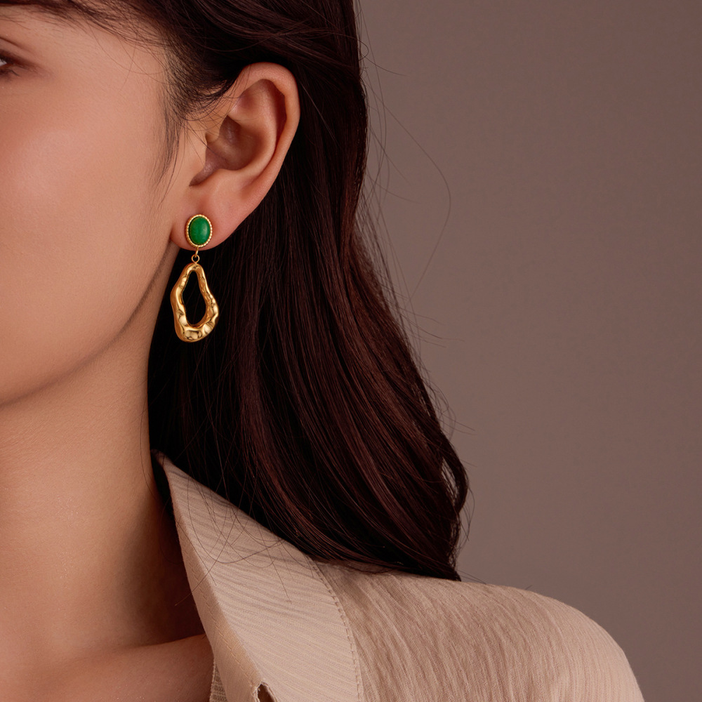 Stainless Steel Geometric Earrings with Natural Stone