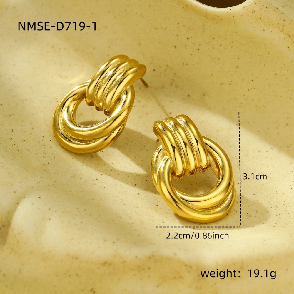 High-grade geometric gold thread winding fashionable stainless steel earrings