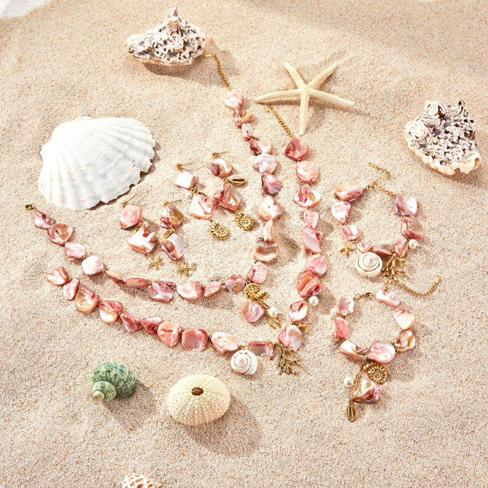 Ocean Series Beach Holiday Style Necklace Bracelet Earrings Shell Starfish Stainless Steel Jewelry