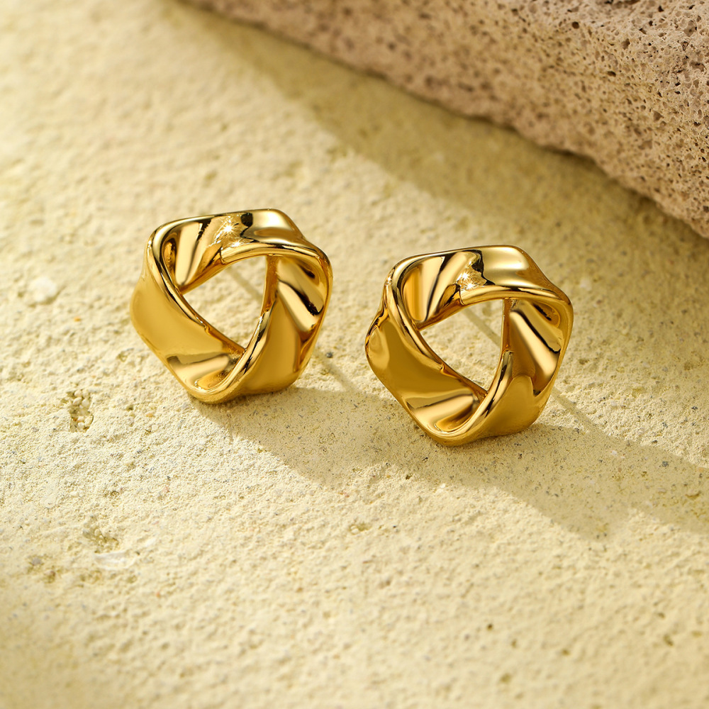Retro triangle knotted twisted stainless steel earrings simple personality trendy earrings