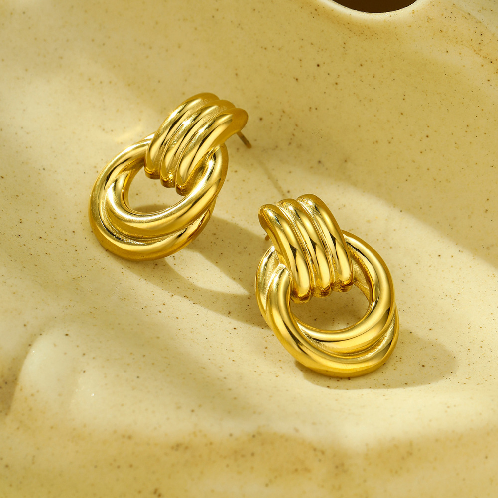High-grade geometric gold thread winding fashionable stainless steel earrings