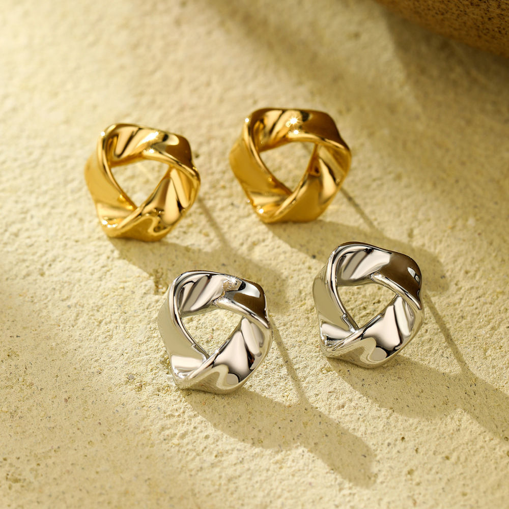 Retro triangle knotted twisted stainless steel earrings simple personality trendy earrings