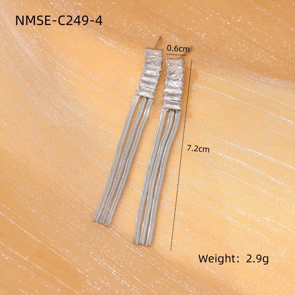 Diamond tassel stainless steel earrings fashionable and light luxury temperament high-end earrings