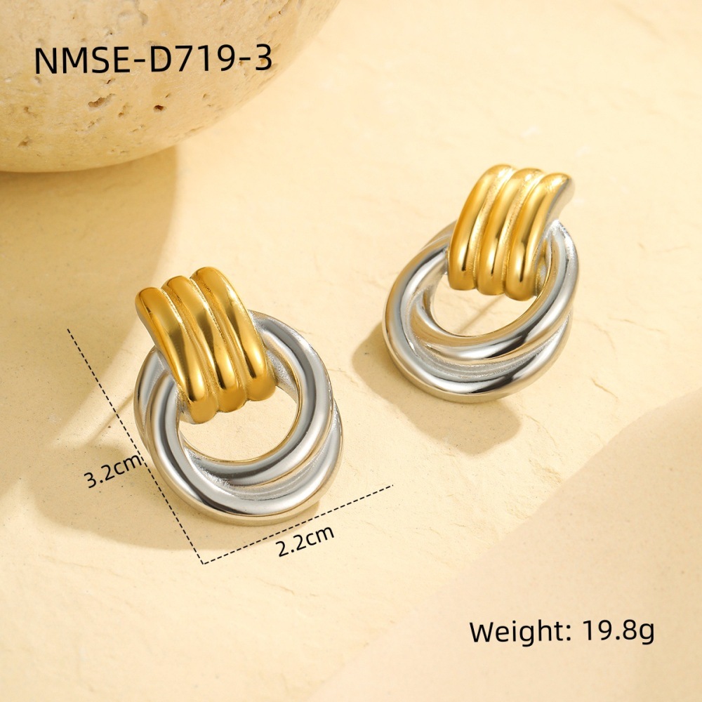 High-grade geometric gold thread winding fashionable stainless steel earrings