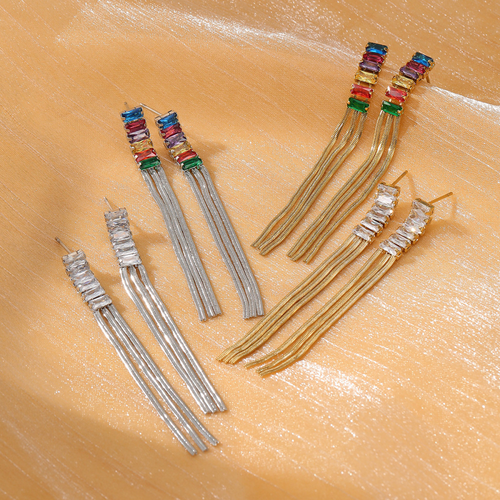 Diamond tassel stainless steel earrings fashionable and light luxury temperament high-end earrings