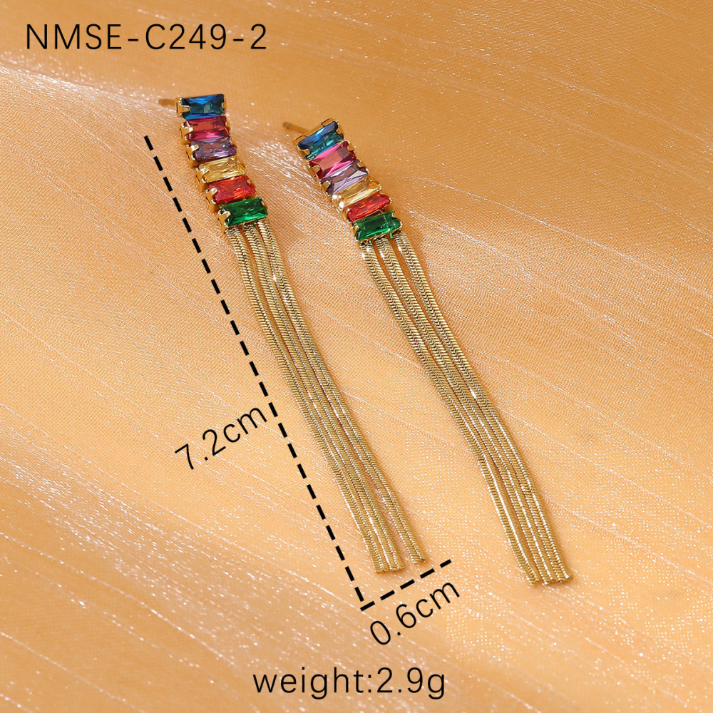 Diamond tassel stainless steel earrings fashionable and light luxury temperament high-end earrings