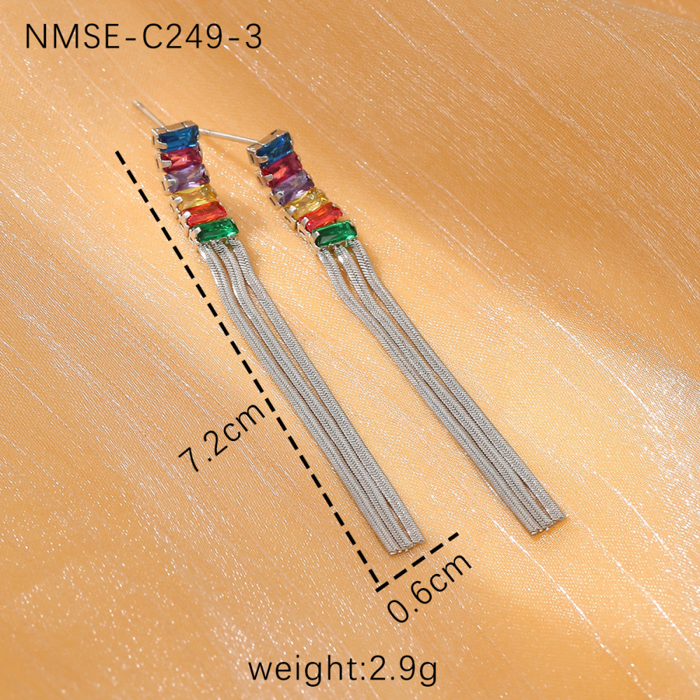 Diamond tassel stainless steel earrings fashionable and light luxury temperament high-end earrings