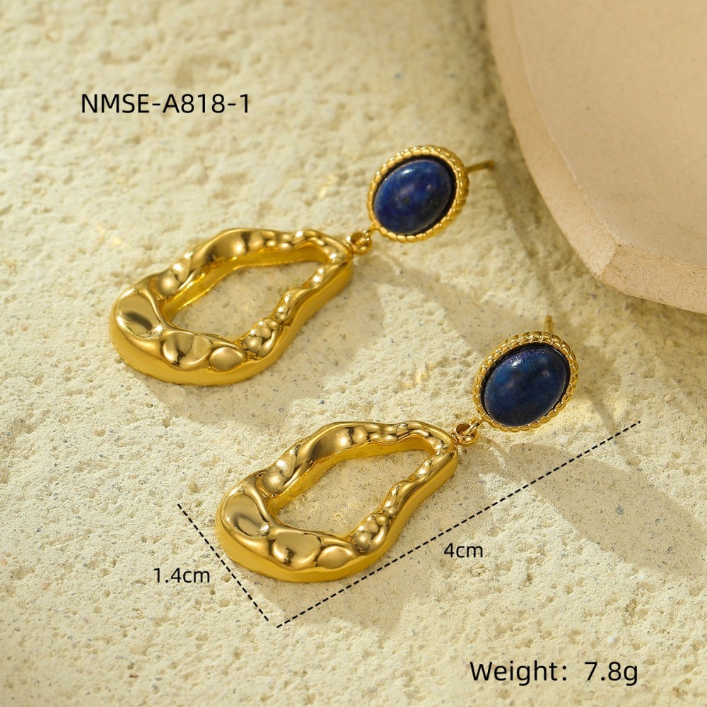 Stainless Steel Geometric Earrings with Natural Stone