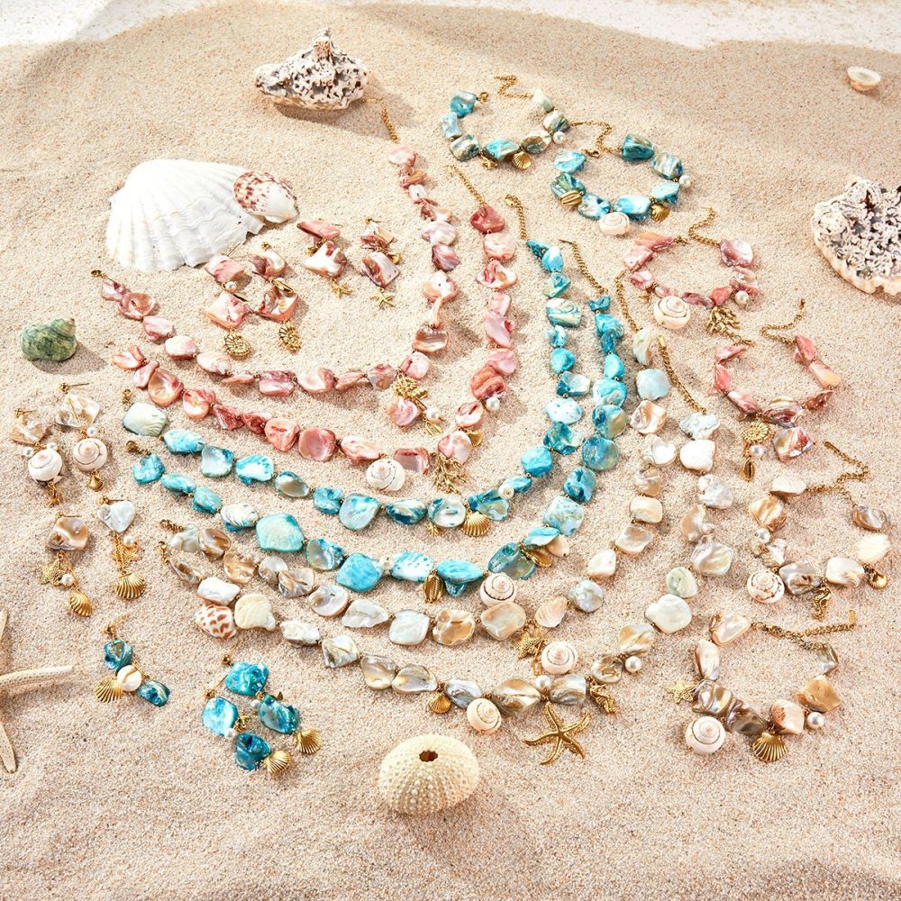 Ocean Series Beach Holiday Style Necklace Bracelet Earrings Shell Starfish Stainless Steel Jewelry