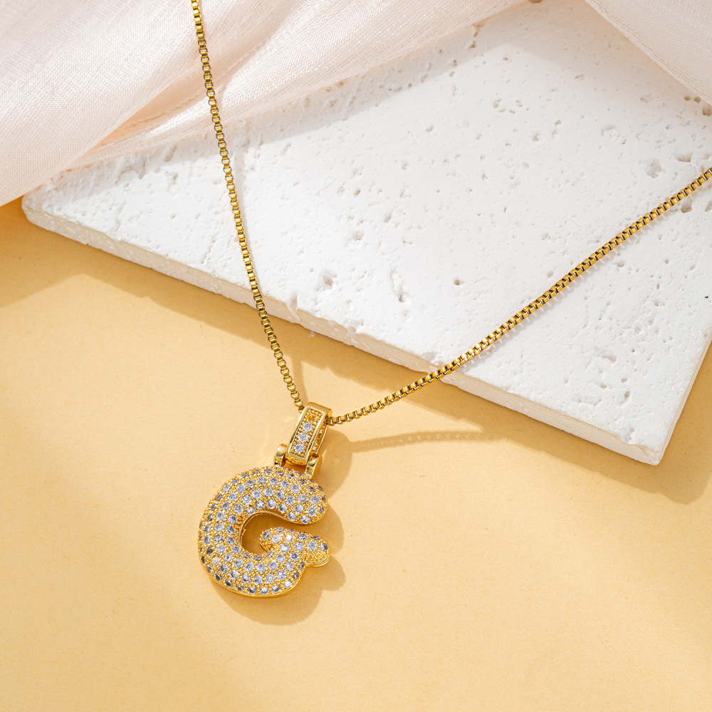 Stone-set Chubby Pendant Fashion Clavicle Chain Birthday Balloon Glossy Letter Necklace