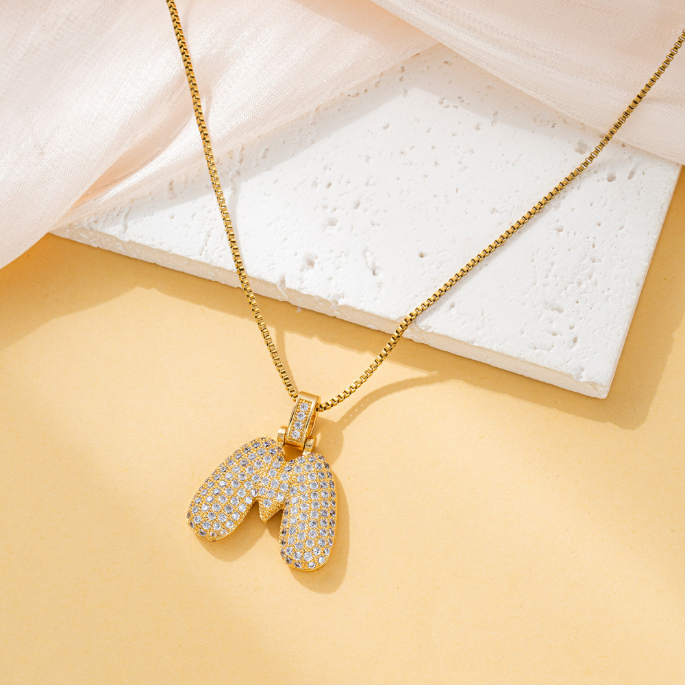 Stone-set Chubby Pendant Fashion Clavicle Chain Birthday Balloon Glossy Letter Necklace