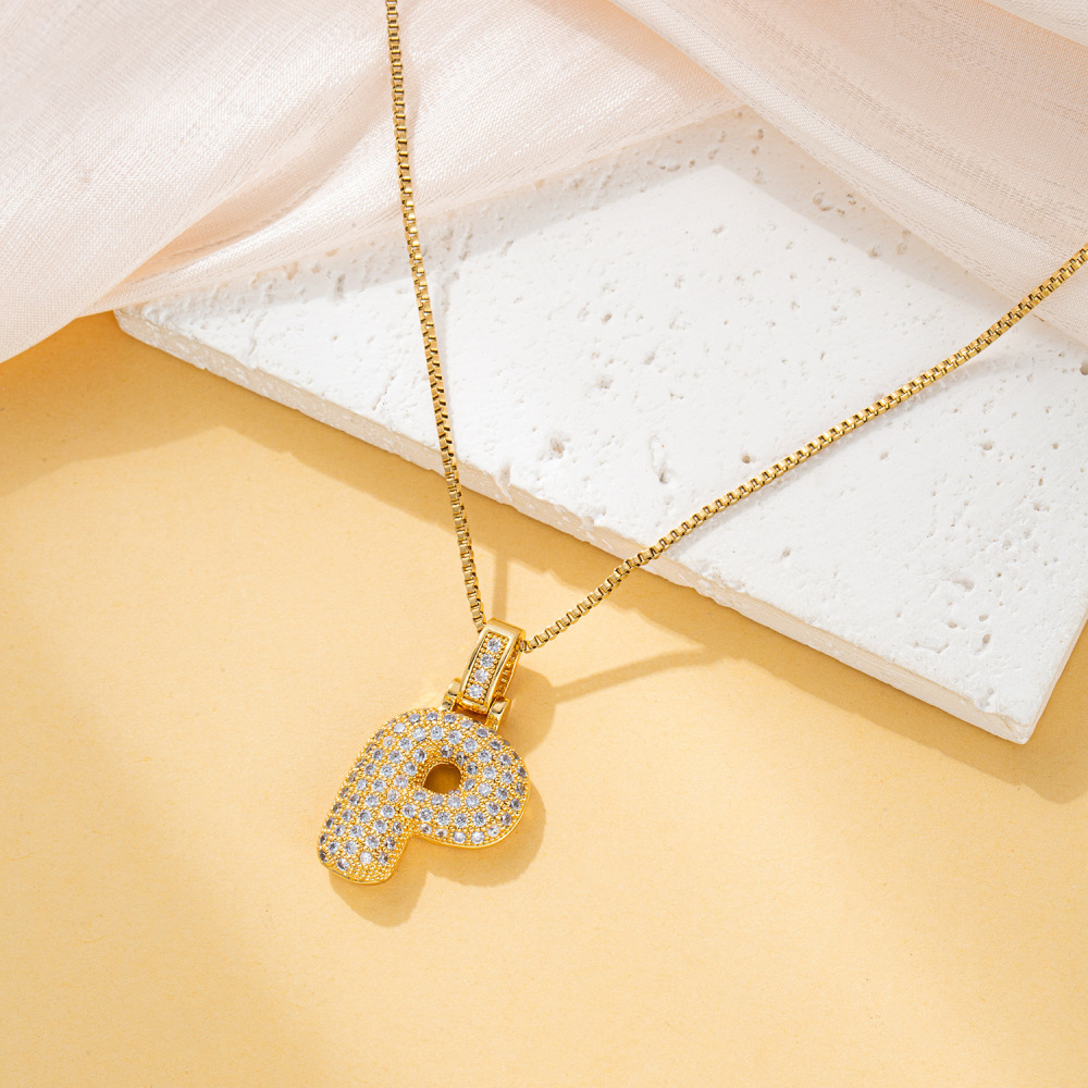 Stone-set Chubby Pendant Fashion Clavicle Chain Birthday Balloon Glossy Letter Necklace